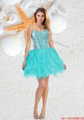 Cheap Sweetheart Beaded and Ruffles Dama Dresses in Aqua Blue