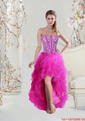 Detachable Sweetheart Fuchsia Beautiful Quinceanera Dresses with Beading and Ruffles