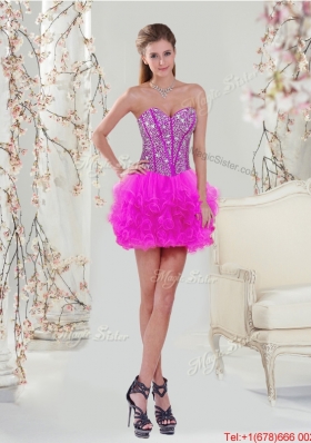 Detachable Sweetheart Fuchsia Beautiful Quinceanera Dresses with Beading and Ruffles