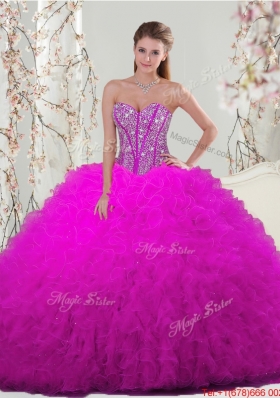 Detachable Sweetheart Fuchsia Beautiful Quinceanera Dresses with Beading and Ruffles