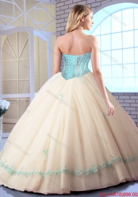 Modern Appliques and Sequins Quinceanera Gowns in Champagne