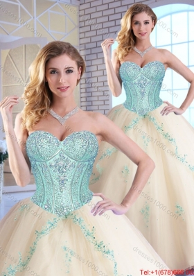 Modern Appliques and Sequins Quinceanera Gowns in Champagne
