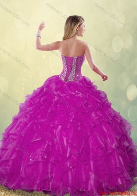 2015 Fall Latest Ball Gown Fuchsia Quinceanera Dresses with Beading