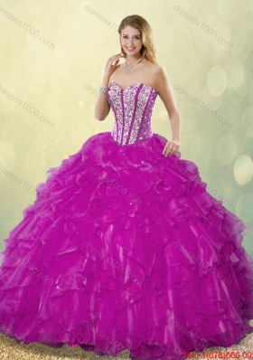 2015 Fall Latest Ball Gown Fuchsia Quinceanera Dresses with Beading