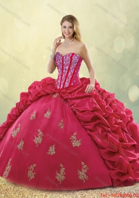 2015 Fall Latest Brush Train Beading Detachable Quinceanera Dresses in Coral Red