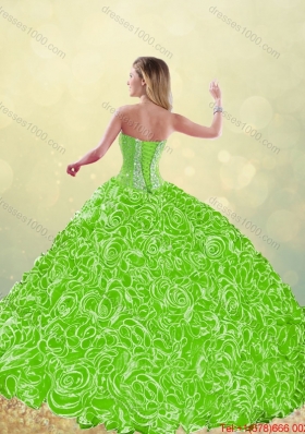 2016 Fashionable Popular Brush Train Quinceanera Dresses with Rolling Flowers