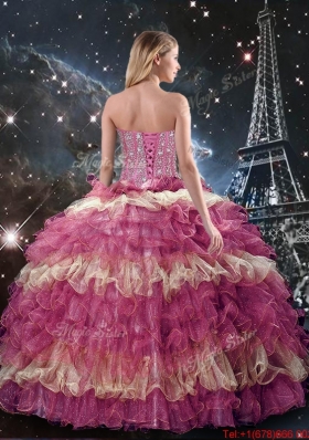 2016 Perfect Beaded Multi Color Quinceanera Dresses with Ruffled Layers