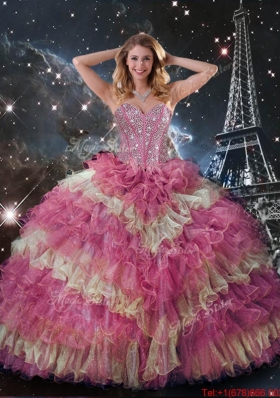 2016 Perfect Beaded Multi Color Quinceanera Dresses with Ruffled Layers