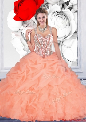 2016 Perfect Straps Orange Detachable Quinceanera Dresses with Beading