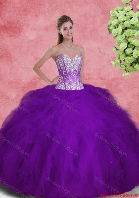 2016 Popular Sweetheart Beaded and Ruffles Sweet 16 Dresses in Purple