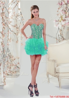 2016 Pretty Sweetheart Beaded and Ruffles Detachable Quinceanera Dresses in Turquoise