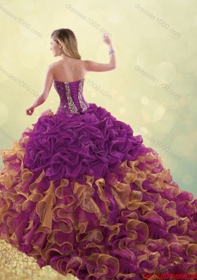 2016 Spring Fashionable Brush Train Beading Detachable Quinceanera Dresses in Multi Color