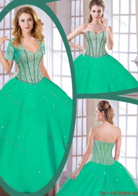 2016 Spring Latest Green Sweetheart Quinceanera Gowns with Beading