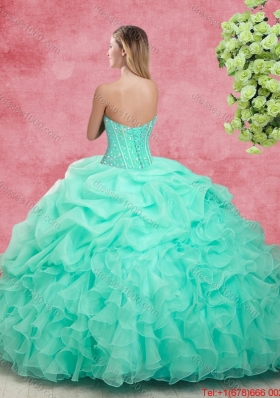 Beautiful Beaded Apple Green Quinceanera Gowns with Ruffles