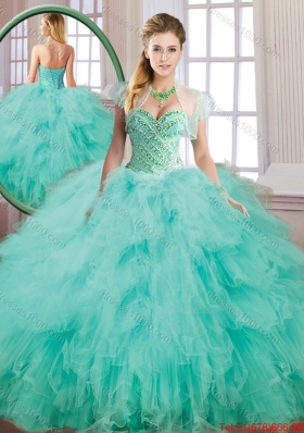 Beautiful Spring Green Sweet 16 Dresses with Beading for 2016 Spring