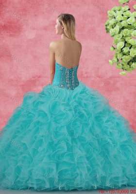 Beautiful Strapless Beaded and Ruffles Quinceanera Dresses in Aqua Blue