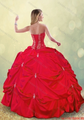 Cheap 2016 Beading and Pick Ups Quinceanera Gowns in Red