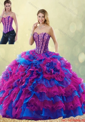 Classical 2016 Multi Color Detachable Quinceanera Gowns with Beading