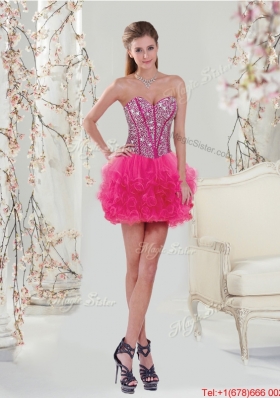 Detachable Sweetheart Beaded and Ruffles Wonderful Quinceanera Dresses in Hot Pink