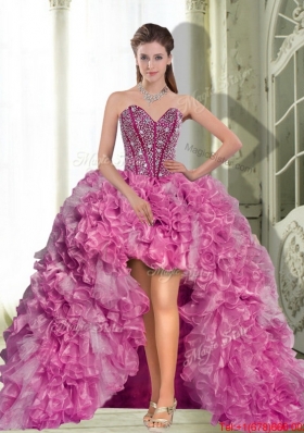 Dynamic High Low Beading and Ruffles 2015 Dama Dress