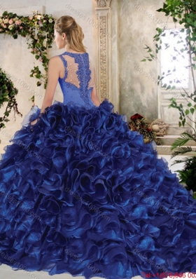 Elegant Brush Train Straps Quinceanera Dresses with Beading and Ruffles