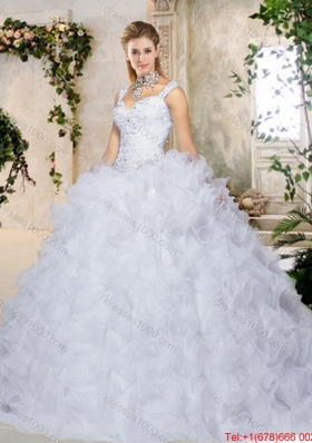 Elegant Brush Train Straps Quinceanera Dresses with Beading and Ruffles