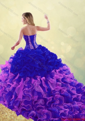 Exclusive Multi Color Brush Train Quinceanera Dresses