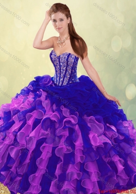 Exclusive Multi Color Brush Train Quinceanera Dresses