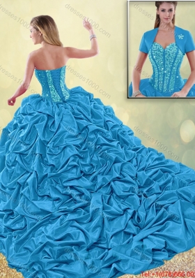 Fashionable Beautiful Appliques and Pick Ups Sweet 16 Dresses with Brush Train