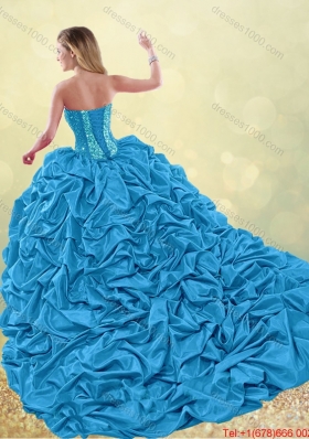 Fashionable Brush Train Pick Ups and Beading Detachable Quinceanera Gowns