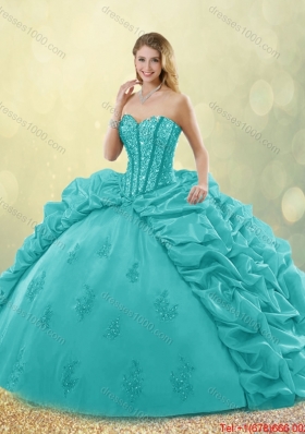 Fashionable Brush Train Pick Ups and Beading Detachable Quinceanera Gowns