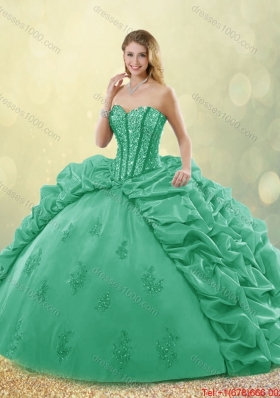 Hot Sale Turquoise Detachable Quinceanera Dresses with Brush Train for 2016 Spring