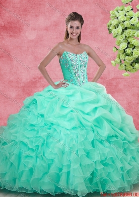 Luxurious Apple Green Quinceanera Gowns with Beading and Ruffles