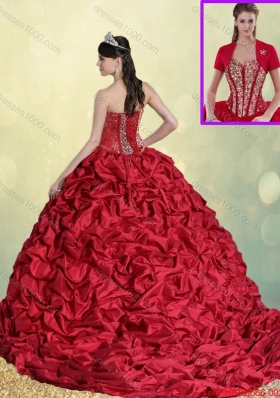 Luxurious Beading and Pick Ups Sweet 16 Dresses with Brush Train