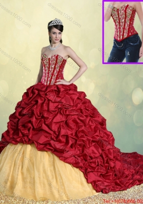 Luxurious Beading and Pick Ups Sweet 16 Dresses with Brush Train
