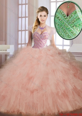 Luxurious Beading and Ruffles Quinceanera Dresses in Watermelon