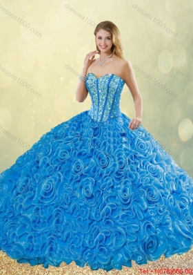New Style Blue Quinceanera Dresses with Brush Train for 2016