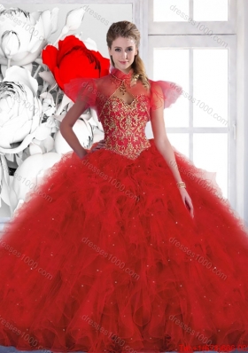Luxurious Red Sweetheart Quinceanera Gowns with Beading for 2016 Spring