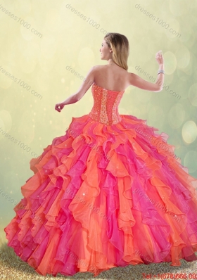 2015 Fall Cheap Beading and Ruffles Quinceanera Dresses in Multi Color