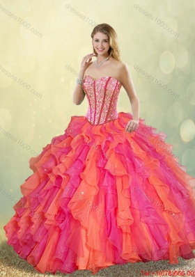 2015 Fall Cheap Beading and Ruffles Quinceanera Dresses in Multi Color