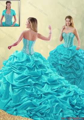 Cheap Beading and Pick Ups Detachable Quinceanera Gowns with Court Train