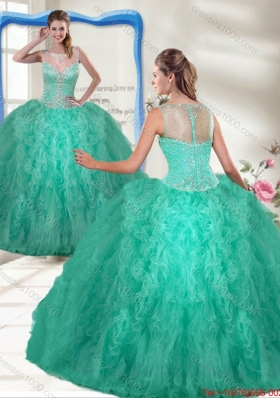 Fashionable Scoop Turquoise Quinceanera Gowns with Zipper Up for 2016 Spring