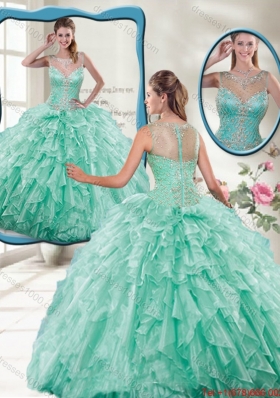 Summer Pretty Mint Quinceanera Gowns with Beading and Ruffles