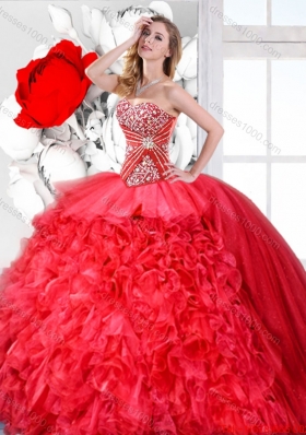 Elegant Ball Gown Sweetheart Quinceanera Dresses in Coral Red
