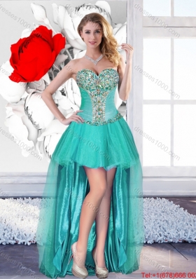 Gorgeous Turquoise Detachable Quinceanera Gowns with Beading for Fall