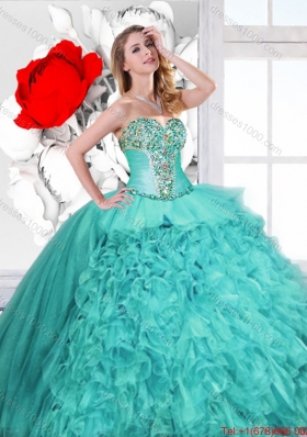 Gorgeous Turquoise Detachable Quinceanera Gowns with Beading for Fall