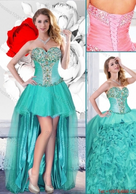 Gorgeous Turquoise Detachable Quinceanera Gowns with Beading for Fall