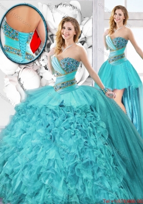 Modest Beaded Detachable Quinceanera Dresses with Sweetheart for 2016 Spring