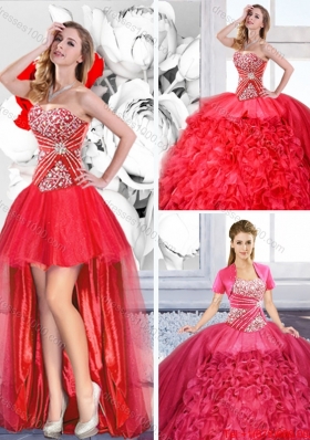 Red 2016 Fashionable Detachable Sweet 16 Dresses with Ruffles
