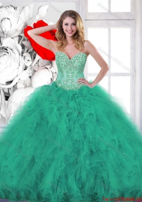 Fashionable Beading and Appliques Sweet 16 Gowns in Turquoise for 2016 Spring
